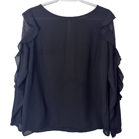 Camaieu black ruffled and lace sleeve blouse size S - Picture 2 of 8